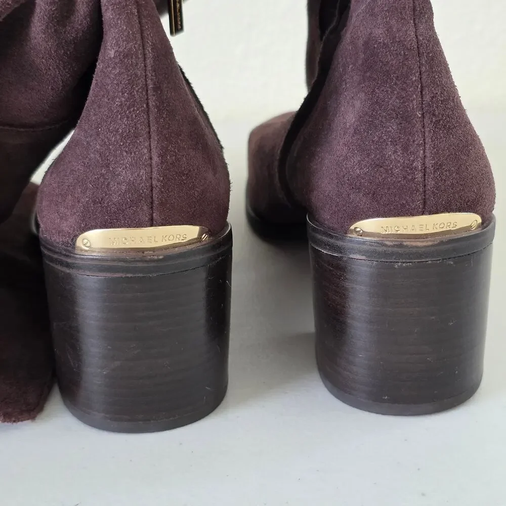 Michael Kors Suede Over the Knee Boots Womens Size 8M Dark Brown Leather Black H